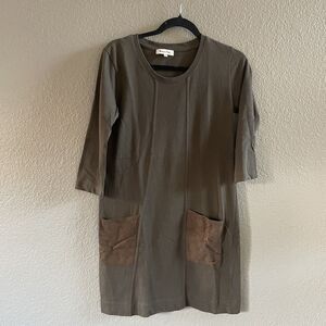 Massimo Dutti Dress Womens  Medium Brown Shift Leather Suede Pockets Lagenlook